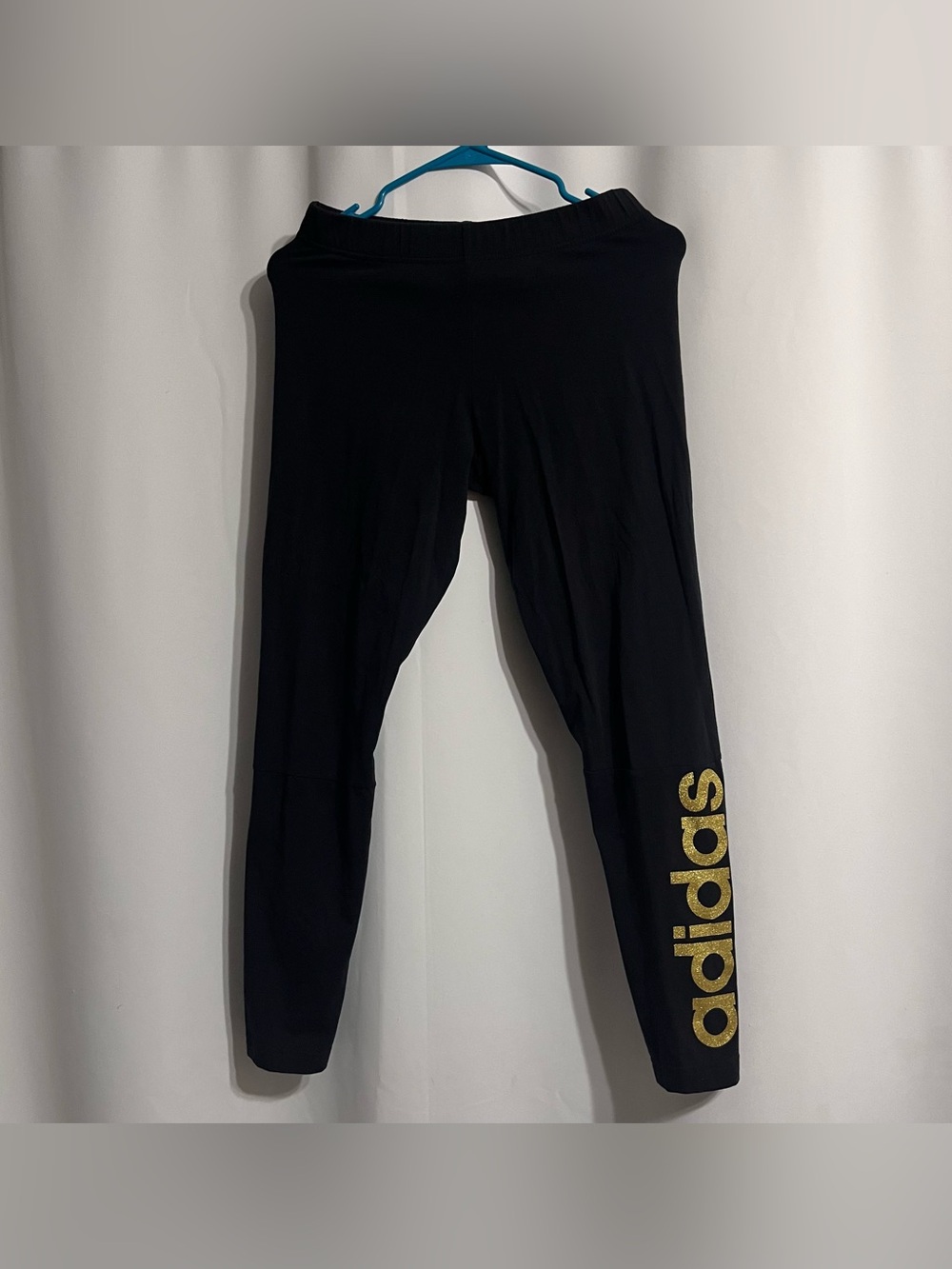 Adidas black linear metallic-logo leggings size M